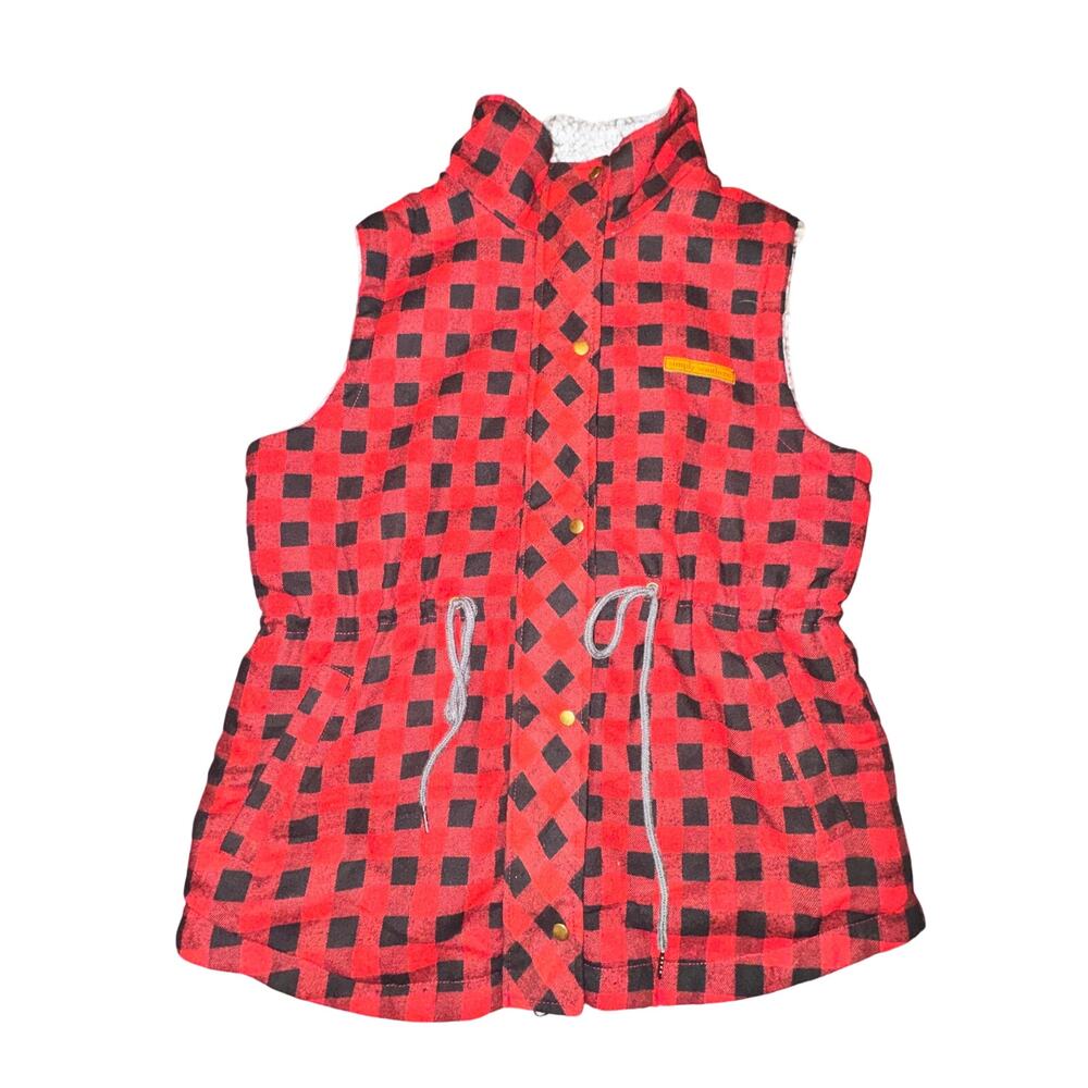 Simply Southern Lumber Jill Vest Women's XL Red Black Buffalo Plaid Cinch Waist